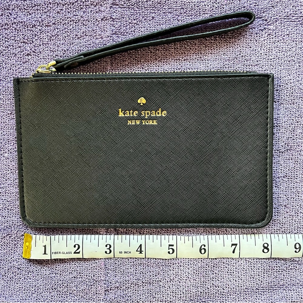 Kate Spade Wristlet Black Leather Zip 8x5 inches, Excellent Used Condition